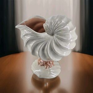 Mcm Nautilus Shell Ceramic Planter Ocean Water Pink Opalescent Arnels Style Art